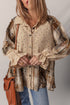 Boho Patchwork Plaid Waffle Knit Ruffled Sleeve Shackets
